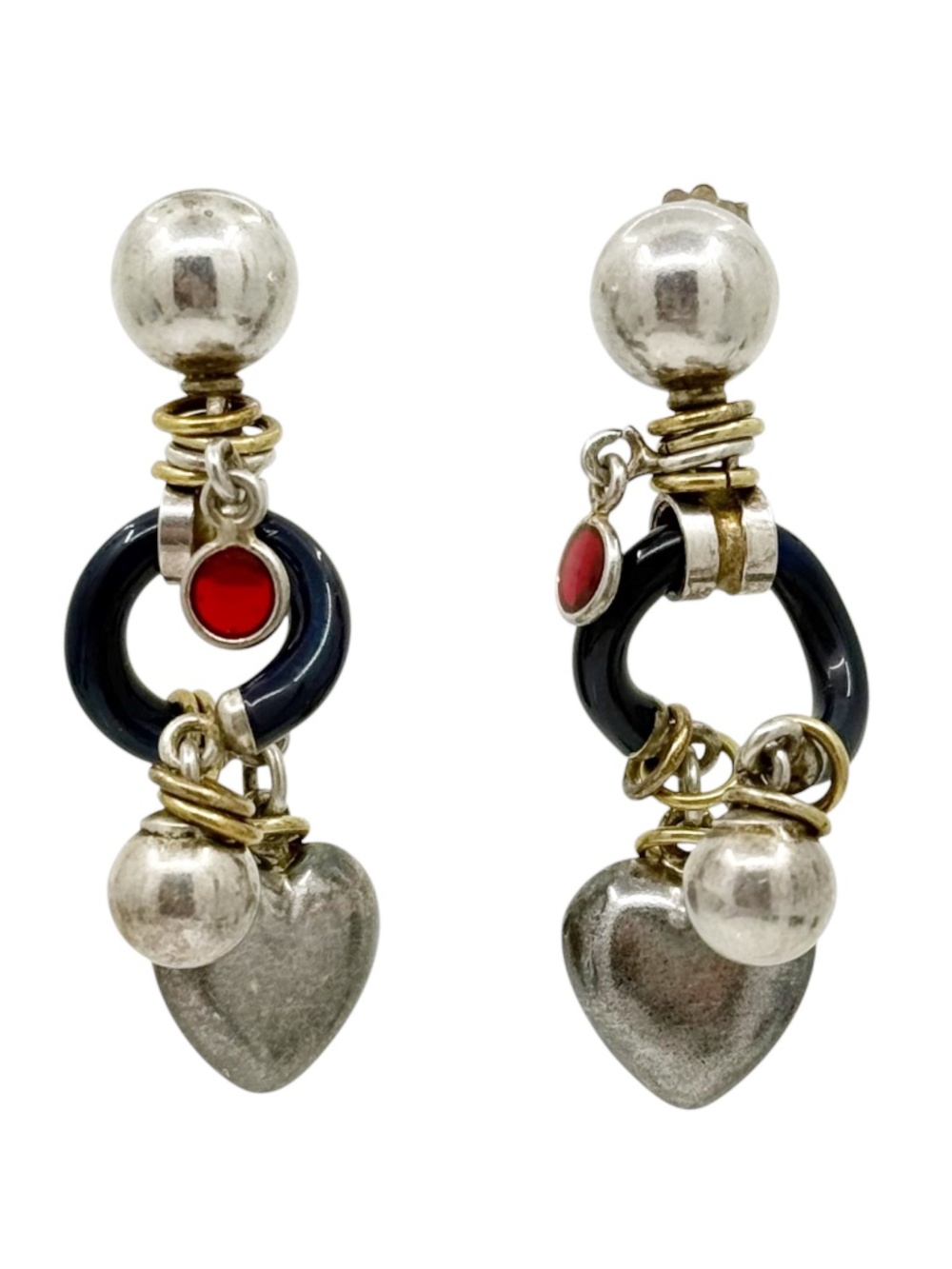 Modernist sterling silver enamel heart drop earrings - GM604